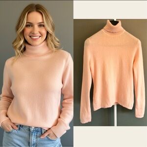 LORD&TYLOR 100% Cashmere Pastel Pink High Turtle Neck Lightweight Sweater Jumper